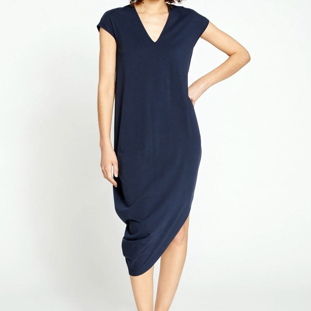 Universal Standard Iconic Geneva V-Neck Dress Size XS (10-12) Navy Pima Cotton